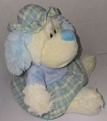 Kellytoy Blue & Cream Puppy Dog Plush Plaid Dress And Hat W/Tag 2008 12″