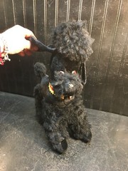 Vintage Carnival Prize Black Poodle Dog Stuffed Plush With Glass Eyes 15in Size