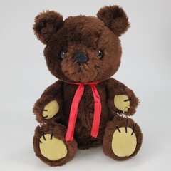 Vintage 1981 R Dakin Brown Jointed Teddy Bear Plush Red Ribbon 10 Inch Toy