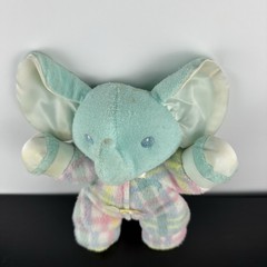 Vintage 1996 Playskool Snuzzles Pastel Plaid Elephant Plush Stuffed Animal Green