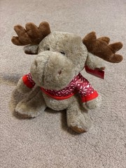 Holiday Moose Stuffed Animal Plush Toy 12” JAS LLC 2022 Wearing Sweater NWT