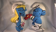 Vintage 1980’s Smurfs Plush Pillow Smurfette And Smurf Set Of 2