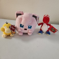 OFFICIAL POKEMON 8″ Jigglypuff Plush Minecraft Style and Yoshi and Psyduck plush
