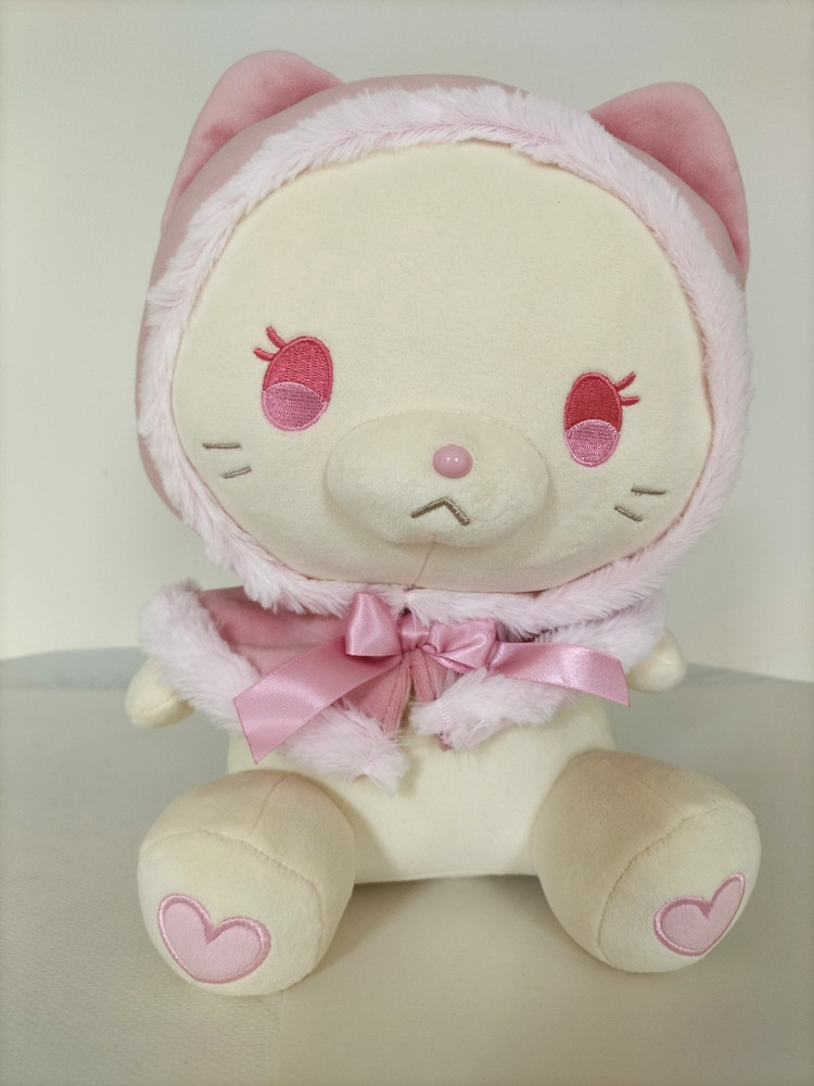 Fukuya Hooded Cape Kitty Sitting Style White Kitty in Pink Cape 11.8″ Plush NWT