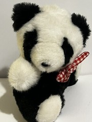 Plush Appeal Panda Bear With Red Country Plaid Bow Stuffed Animal Toy 7” Vintage