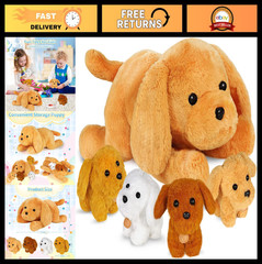 Puppy Stuffed Animal Toy Set – Mommy Dog with 4 Baby Puppies, Perfect Gift for K