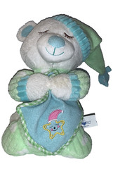 Hugfun Prayer Bear Plush Lights & Music Blue, Green, and White.