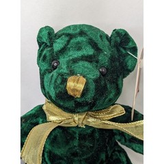 Soft Expressions Green Bear Plush Lot Gold Ribbons 9 Inch MTY Stuffed Animal Toy