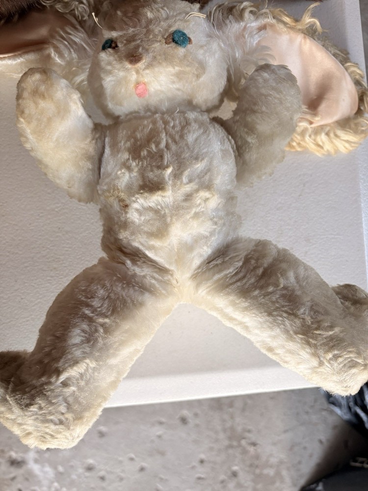 1950s-60s Clare Creations NYC Stuffed Animal Plush Bunny Rabbit Blue Eyes 9″