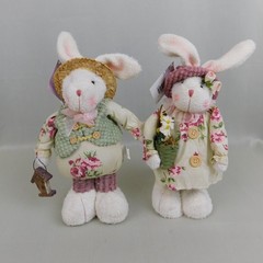 2pc Standing 13″ Country Style Spring Easter Bunny Plush Figures Poseable Ears