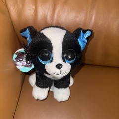 Zuru Plush Puppy Dog White Black Blue Glitter Eyes 6″ Stuffed Animal Toy ~ NEW