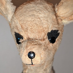 Vtg 1950’s Plush Fawn Deer doe eyes Reindeer stuffed mohair animal 17.5″ T (C1)