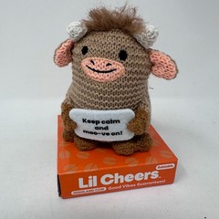 Relatable Lil Cheers Highland Cow Plush Crochet Keep Calm And Moo-ve On Bull 4″