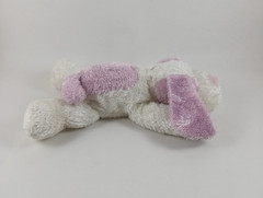 Aurora Baby Plush Puppy Dog Purple White Satin Ears Laying Flat 13 Inch