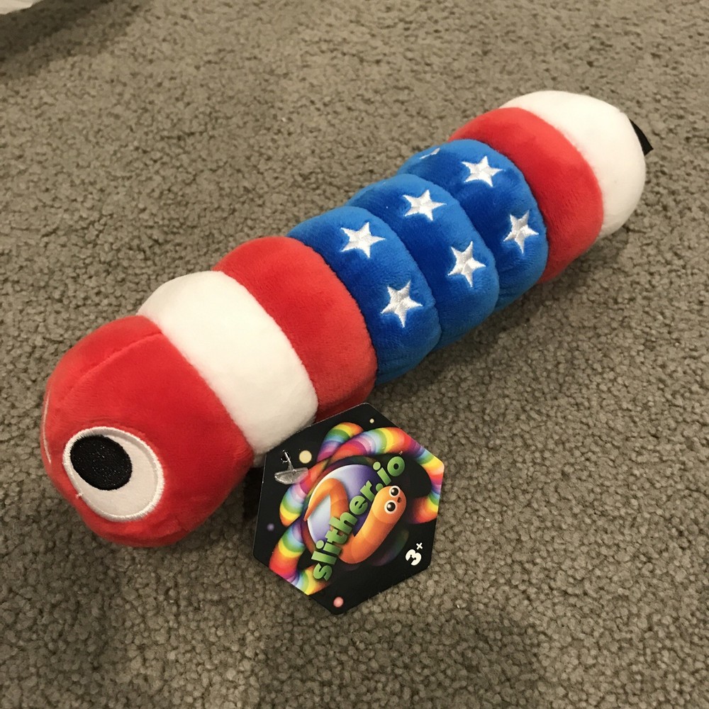 Slither.io 8″ Plush Worm Stuffed Animal Patriotic Red White Blue Stars Flag NWT