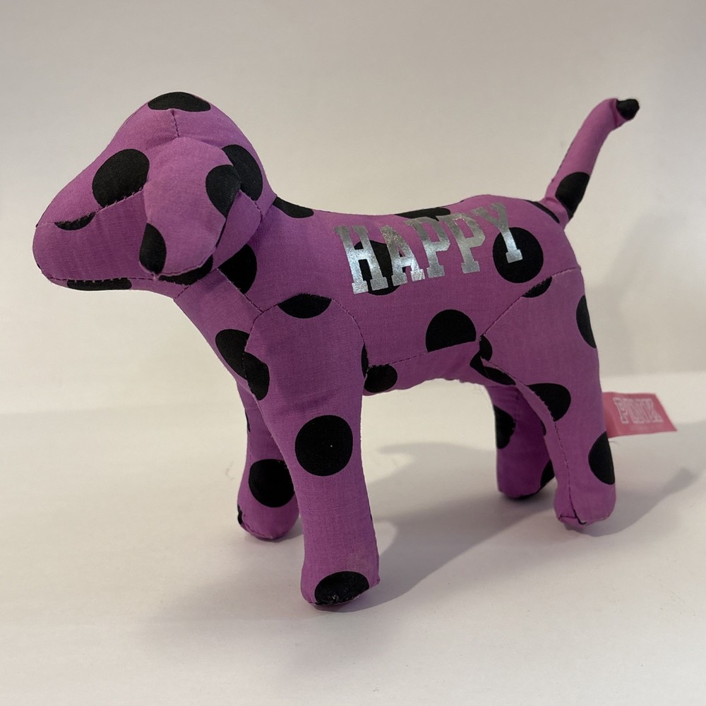 Victoria’s Secret PINK Plush Dog Purple Polka Dot HAPPY 6” Stuffed Toy 2010
