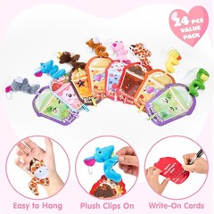 JOYIN 24 Pcs Valentine’s Day Gifts Plush Toy & Straws with Cards, Mini Plush Fin