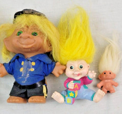 LOT OF VINTAGE TROLLS W/ BABY W/ BLOCKS MINERS SEE PIC FOR SIZES DENMARK