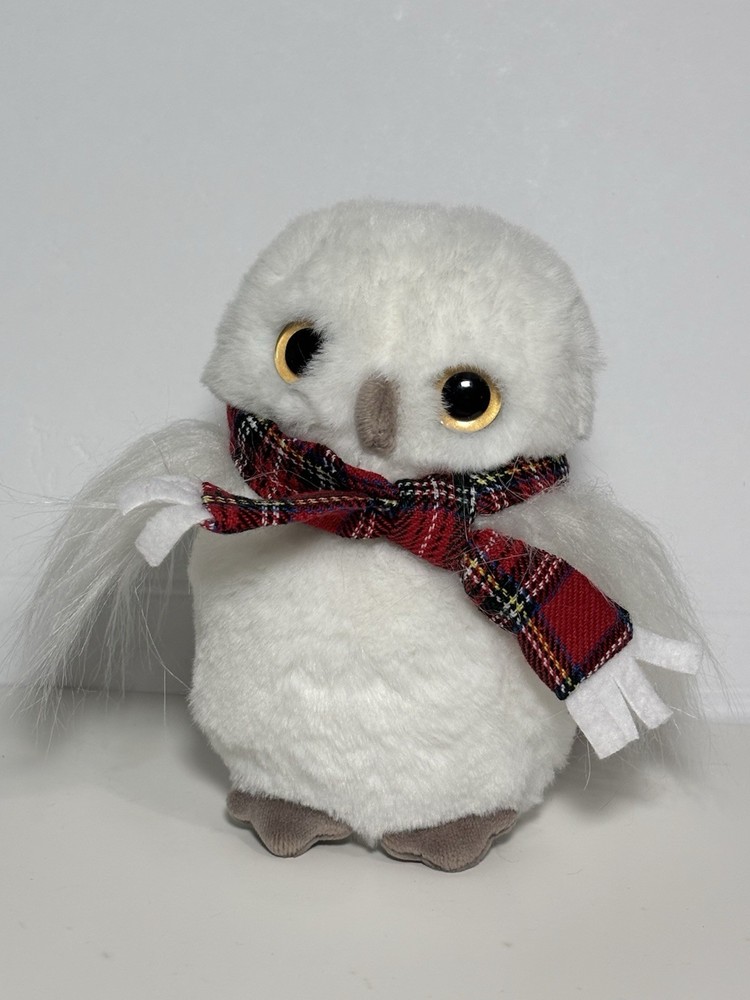Douglas Cuddle Toys Snow White Owl Stuffed Animal Red Plaid Scarf 9760OWL24 6 In