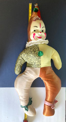 Vintage 1950’s 32 inch Carnival Prize Large Clown Jester Celluloid Face -Yikes!