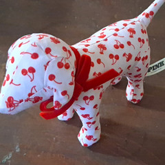Victoria Secret PINK Stuffed Dog Plush, White/Red Cherry Print, Bow