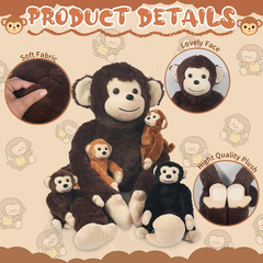 5 in 1 Monkey Stuffed Animal with Babies, Large Huggable Stuffed Monkey Plush To