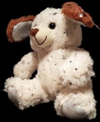 Holiday Time Creamy White Puppy Dog Plush Toy Silver Glitter Sparkle Stars 8″