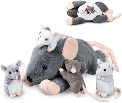 5 Pcs Mouse Stuffed Animals with Babies – 14″ Mommy Rat Plush with 4 Small Baby