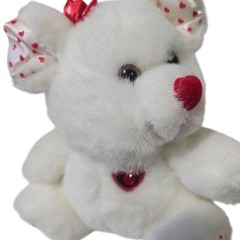 White And Red Hearts Print Teddy Bear Plush 7” Stuffed With Red Heart Jewel