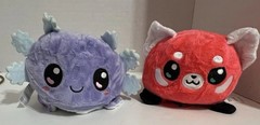 TeeTurtle Reversible Axolotl & Red Panda Plushies Purple Red Small 6 in