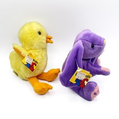 Petco Paw Pals Bean Bag Plush Purple Bunny Yellow Duck Chick Beanie VTG Lot 2x
