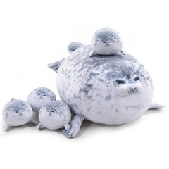 TOYSYM Chubby Blob Seal Pillow Cute Seal Plush with 4 Baby Plushies in Her Tu…