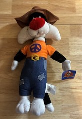 Warner Bros. Looney Tunes Sylvester Plush Stuffed Doll Hat Orange Shirt 1998