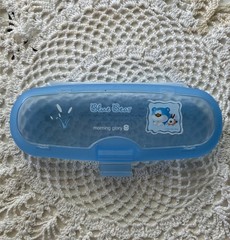 VTG 1990’s Morning Glory Blue Bear Pencil Case Plastic Box Blue Snap 1994 8”x3”