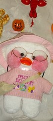 Duckling Toy Cute With Glasses Hat Cloth White And Pink Good For Giving