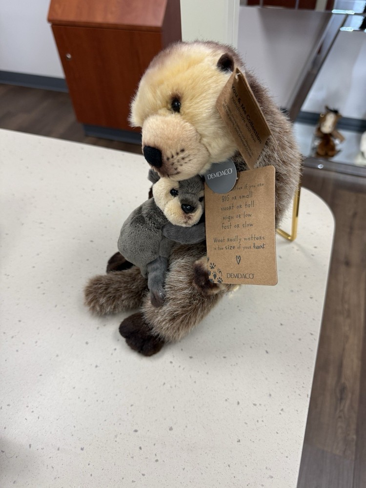 DEMDACO Otter w/ Baby Stuffed Animal Plush, Brown Gray Cream, Hang Tag