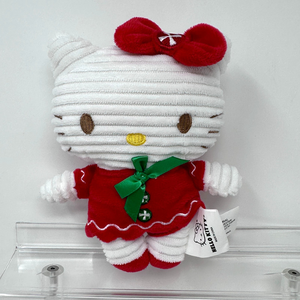 nrio Hello Kitty Holiday Cookie Mini Plush Stuffed Animal Ribbed Red White 6″