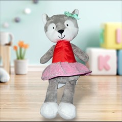 Animal Adventure 2017 Holiday GIRL FOX Gray White Soft Plush Red Pink Dress 13”