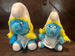 The Smurfs Smurfette 10″ and 8″ Vintage 1981 Plush **Lot** Peyo Wallace Berrie