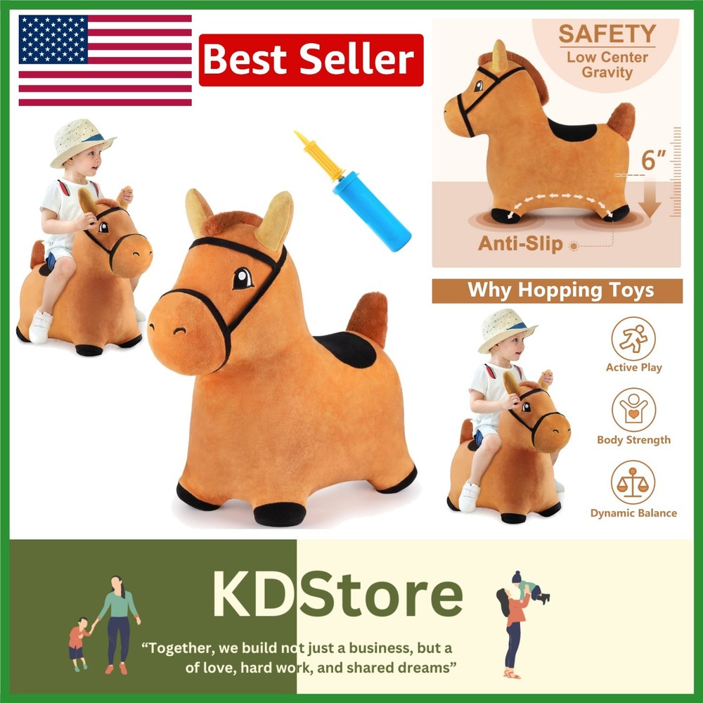 Inflatable Brown Hopping Horse Toy – Kids’ Plush Ride-On Bouncer for Active Play