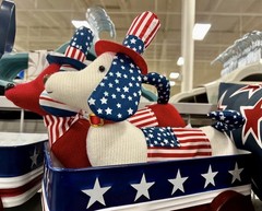 NEW (TWO) Patriotic Dachshund Sock Stuffed Dogs (RED & WHITE) Dogs ONLY