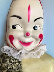 Vintage 1950’s 32 inch Carnival Prize Large Clown Jester Celluloid Face -Yikes!