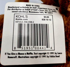 Kohl’s If You Give Moose A Muffin Laura Numeroff 12″ Plush Moose & Book Set