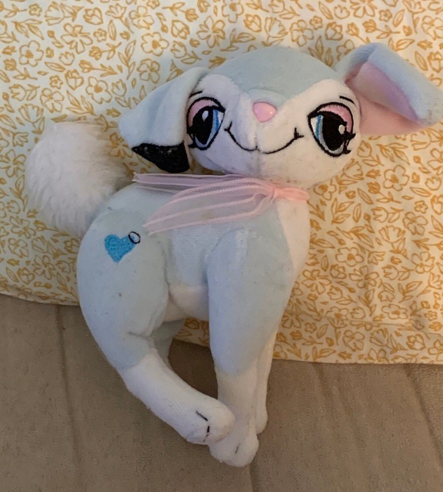 Vintage Bratz blue and white puppy dog pink ribbon Plush stuffed animal Y2K Petz