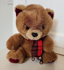 Applause Teddy Bear Plush 1985 Scarf With Bells 7 Inch Brown Corduroy Feet Ears