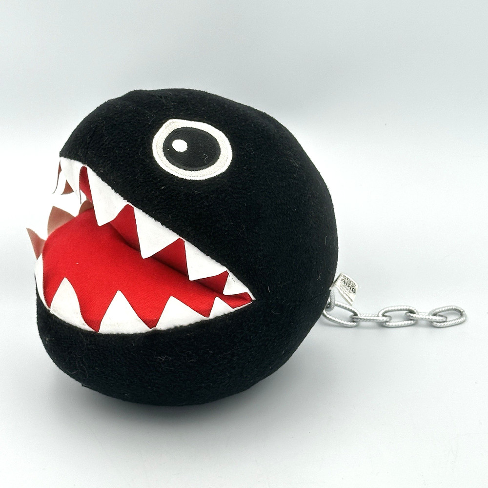 Super Mario Black Chain Chomp 8″ Plush With Metal Chain San Eico Nintendo