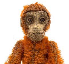 Schuco Monkey Perfume Holder c1930s Felt Orange Mohair Plush 5in 12cm Antique