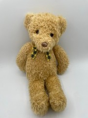 Gund Teddy Bear Plush Stuffed 15″ Yellow Black Plaid Bow Shaggy Tan Brown