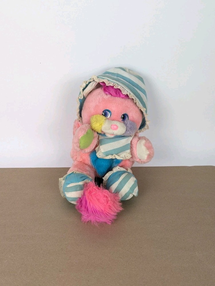 Vintage Mattel Popples Baby Cribsy 1986 Pink Plush Stuffed Animal Rattle Tail