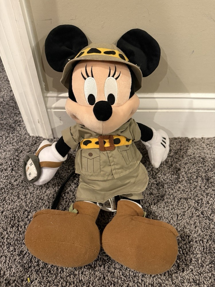 Disney Safari Minnie Mouse Plush Stuffed Doll Animal Kingdom Disney Parks 15″